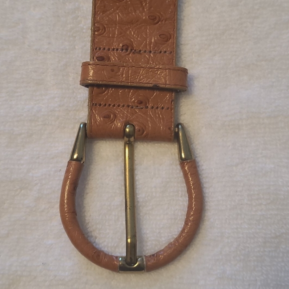 Emmanuel leather ostrich print belt brass hardware - Picture 4 of 7